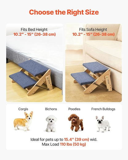 VEVOR Wood Pet Stairs, 2-Step Dog Stairs for Beds, Sofa & Cars, 110lbs Load Capacity, Floded Flat Design, Stable & Sturdy Cat & Dog Step Ladder for Small Medium Large Older Pet Puppy Essentials