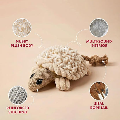 Pet Lou 6 Inch Turtle Dog Chew Toy with Squeaker, Durable Nubby Multi-Texture Plush Toy for Indoor & Outdoor Play, Stuffed Dog Toy for Teething, 100% Natural