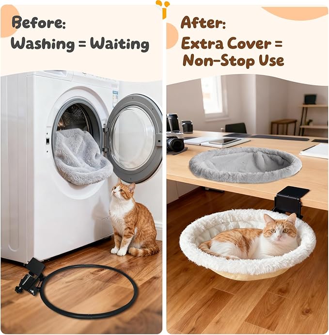 L&W BROS. Cat Desk Bed, with 2 Machine-Washable Covers -No Wash Downtime, Supports 50lbs, Space-Saving Foldable Cat Bed Desk Mount for Gaming