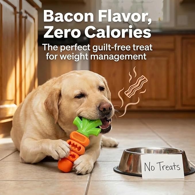 2 Pack Dog Toys for Aggressive Chewers Bacon Flavored: 7" Tough Dog Chew Bone, Hard Nylon & Rubber Teeth Cleaning Toy, Carrot-Shaped Dog Chew Toy for Large Breed 20-70 lbs
