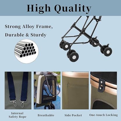 Eanpet Pet Stroller for 2 Dogs & 2 Cats 4Wheels Double Dog Strollers with Detachable Carriers Foldable Pet Travel Jogger Stroller Removable Cat Carrier Bag for Small Medium Dogs 40 lbs,Black