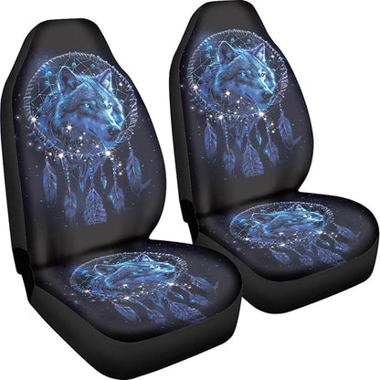 Car Seat Covers Set of 2, Wolf Dream Catcher Print Universal Auto Front Seat Protector Vehicle Seat Cushion Cover for Women Decorative Car Accessories Fit for Car SUV Truck