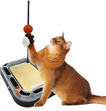 NCAA KANSAS STATE Wildcats 6-in-1 Scratcher and Wand - Basketball Court Cardboard Cat Scratcher with Catnip Plush Ball and Bell