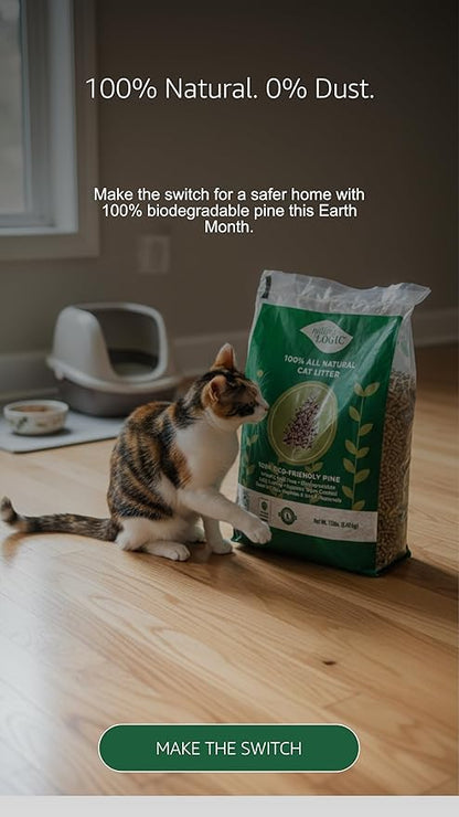 Nature's Logic 100% Natural Pine Pellet Cat Litter - 100% Ponderosa Pine, Dust-Free, Unscented, Biodegradable - Safe for Cats, Kittens, Reptiles & Small Pets - Highly Absorbent - 24lb (2,12lb)