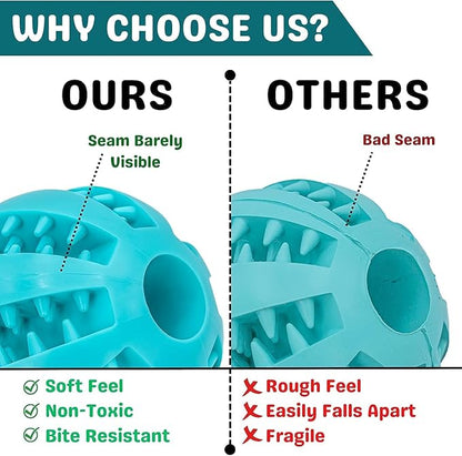 2 Pcs Non-Toxic Rubber Dog Toy Ball, 2.75 inch Durable & Tough Rubber Dog Treat Dispensing Puzzle Ball Chew Toy & IQ Training Toy for Small & Medium Sized Dogs (Blue & Turquoise)