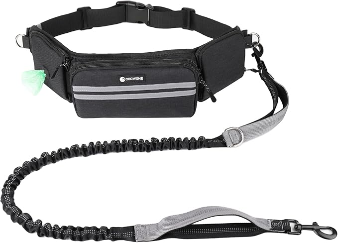 Hands Free Dog Leash with Dog Walking Fanny Pack for Large Medium Small Dogs, Heavy Duty Durable Reflective Waist Bungee Leash for Dog Training,Night Walking Running Jogging Hiking