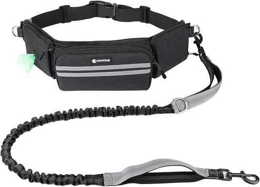 Hands Free Dog Leash with Dog Walking Fanny Pack for Large Medium Small Dogs, Heavy Duty Durable Reflective Waist Bungee Leash for Dog Training,Night Walking Running Jogging Hiking