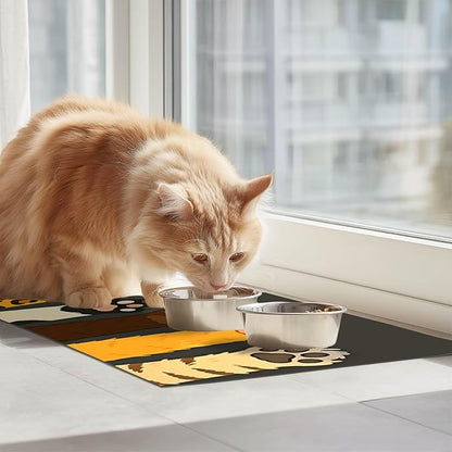 Cute Animal Paw Print Cat Food Mat Easy Clean Fast Dry Pet Feeding Mat for Pets Feeding Area Kitchen Floor Funning Pet Mat for Dog Food and Water Bowls 24" x 16"