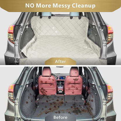 F-color SUV Cargo Liner for Dogs, Water Resistant Pet Cargo Cover Dog Seat Cover Mat for SUVs Sedans Vans with Bumper Flap Protector, Non-Slip, Large Size Universal Fit, Beige