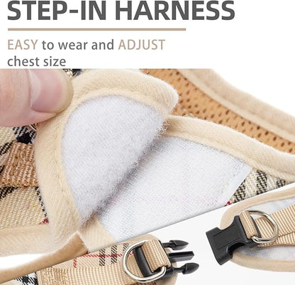 PUPTECK Adjustable Dog Harness Collar and Leash Set Step in No Pull Pet Harness for Small Medium Dogs Puppy and Cats Outdoor Walking Running, Soft Mesh Padded Reflective Vest Harnesses, Beige XL
