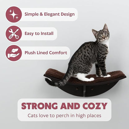 Trixie Lea Wall Mount Perch XXL, Cat Shelf with Soft Plush Cushion Bed, Ideal for Large Cats, 11 x 19-inches, Espresso Brown (44580)