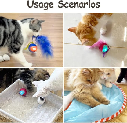 Migipaws 2-in-1 Interactive Cat Toy Ball – Paw Friendly Kicking Chasing Ball with Bonus Fluffy Tail for Indoor Cats Random Rolling Auto Escape Corners Tangle-Free Quiet USB Rechargeable (Blue)