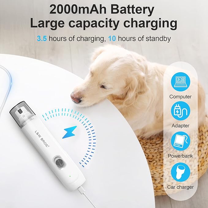 L&W BROS. Electric Dog Nail Trimmer, Rechargeable Dog Nail Grinder for Large Dogs, Pet Nail Grinder for Dogs & Cats
