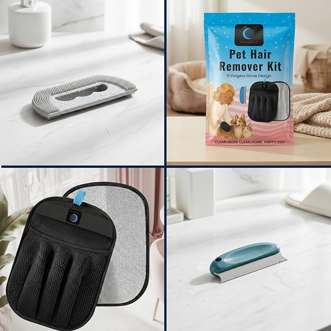 2-Pack Reusable Pet Hair Remover Gloves for Laundry, Furniture & Clothes, Best Dog & Cat Grooming Glove, Removes Fur from Couch, Car & Carpet