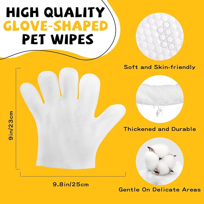 Pet Glove Wipes for Dogs Cats - Unscent Dog Washing Wipes & Waterless Cat Bathing Gloves Cleaning Deodorizing Grooming Wipe for Fur Paws Butt Face, Disposable Rinse Free Shampoo Mittens,10PCS