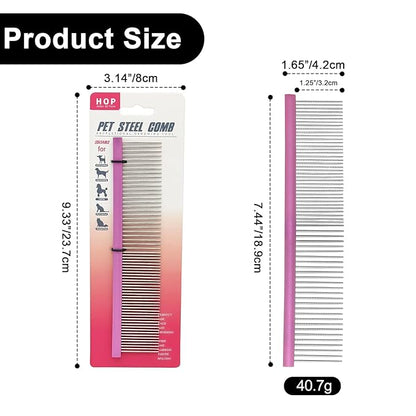 Large Purple Pet 2-in-1 Metal Comb Fine&Wide Teeth Comb Dematting Grooming Tool Pet Flea Comb for Dogs and Cats Remove Loose Hair Mats Knots Tangles Dirt Fleas