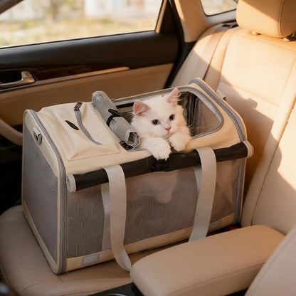 Pet Carrier Bag for Cats & Small Dogs, Airline Approved Travel Cat Carrier with Mesh Windows, Shoulder Strap & Removable Mat, Foldable Design for Home & Outdoor Trips (Grey)