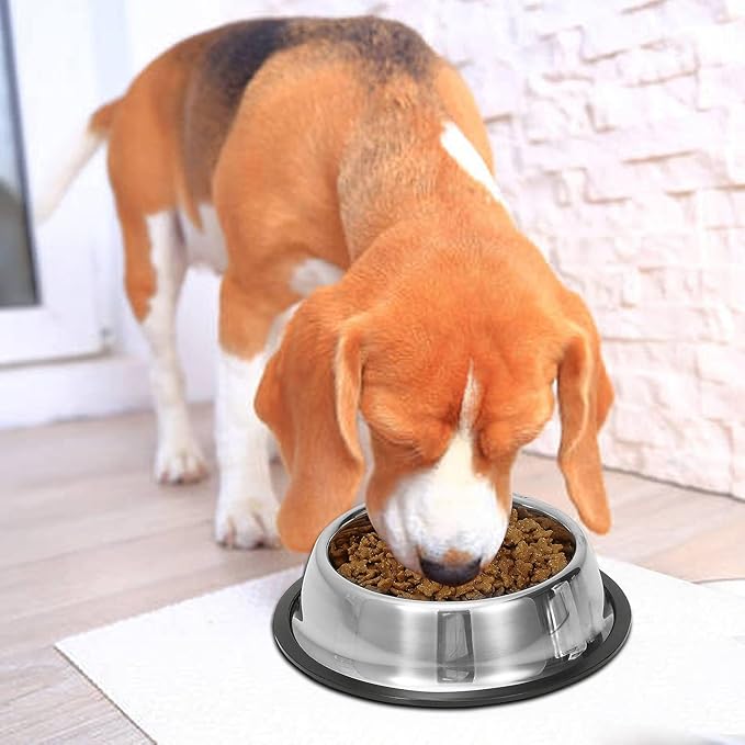 2 Pack Stainless Steel Dog Bowls with Rubber Bottom, Non Skid Non Spill Heavy Duty Premium Quality Pets Feeder Bowls for Dogs and Cats and More (3.5Cup / 28oz)