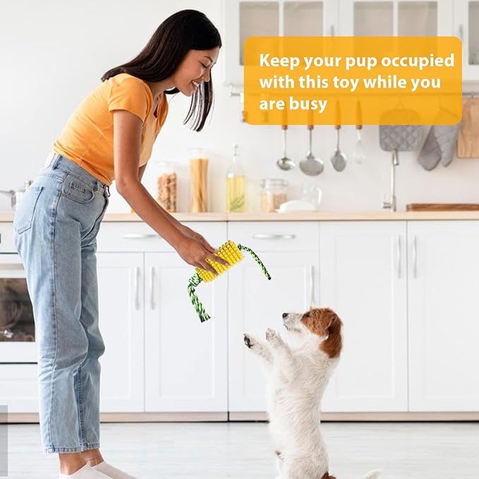 Interactive Dog Toy Bundle - Durable Corn Rubber Chew Toy & Squeaky Octopus Plush Toy, Ideal for Medium & Large Breeds, Teething, and Boredom Relief (2 Pack Corn +Octopus)