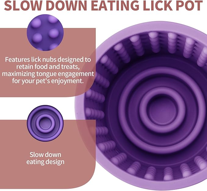 Dog Lick Bowl, Bestalk Anxiety Relief Slow Feeder Dog Lick Mat Treat Dispenser, Non-Slip Dog Licking Bowl Dog Enrichment Toys for Small Medium and Large Breed Dogs, BPA Free Silicone(Purple,M-L)