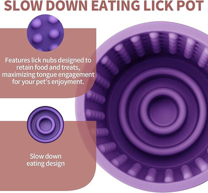 Dog Lick Bowl, Bestalk Anxiety Relief Slow Feeder Dog Lick Mat Treat Dispenser, Non-Slip Dog Licking Bowl Dog Enrichment Toys for Small Medium and Large Breed Dogs, BPA Free Silicone(Purple,M-L)