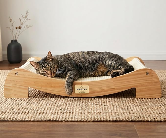 Mookie’s 26.5”x16.7” Extra Large Cat Scratcher Bed – Wooden Cat Couch with Natural Sisal – Cat Lounge Scratching Pad for Large Indoor Cats, Durable Horizontal Scratcher Furniture for Cats
