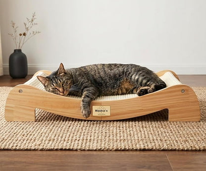 Mookie’s 26.5”x16.7” Extra Large Cat Scratcher Bed – Wooden Cat Couch with Natural Sisal – Cat Lounge Scratching Pad for Large Indoor Cats, Durable Horizontal Scratcher Furniture for Cats