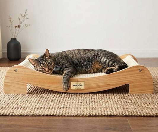 Mookie’s 26.5”x16.7” Extra Large Cat Scratcher Bed – Wooden Cat Couch with Natural Sisal – Cat Lounge Scratching Pad for Large Indoor Cats, Durable Horizontal Scratcher Furniture for Cats