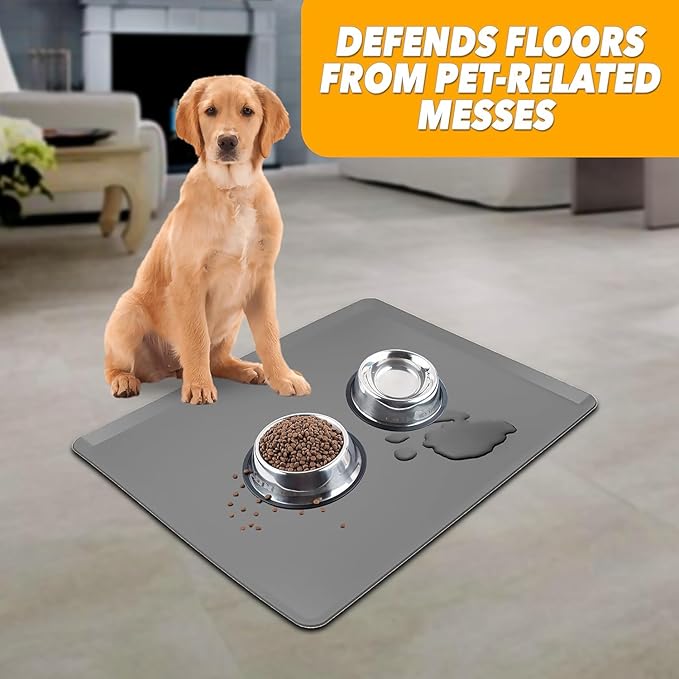 TidyFriend Pet Food Mat - 39 x 26 x 0.5 Inches, Pet Tray for Food and Water, Dog Food Mats, Silicone Cat Food Mat, Non Slip Pet Food Mat Large, Dog Bowl Mat Waterproof, Pet Supplies (Dark Grey)