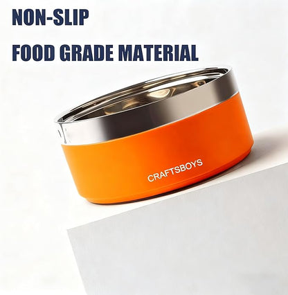 Dog Bowl, Dog Food Water Bowl with Non-Slip Rubber Base, Stainless Steel, Double Wall, Small Medium Large Dogs, 32oz, Pack of 2 (Orange)