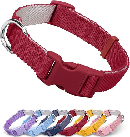 Dynmeow Soft and Breathable Cotton Dog Collar, Durable Adjustable Pet Collar with Quick-Release Buckle, Lightweight for Sensitive Skin for Small and Medium Dogs, Red, S