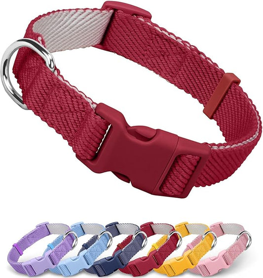 Dynmeow Soft and Breathable Cotton Dog Collar, Durable Adjustable Pet Collar with Quick-Release Buckle, Lightweight for Sensitive Skin for Puppies and Extra-Small Dogs, Red, Xs