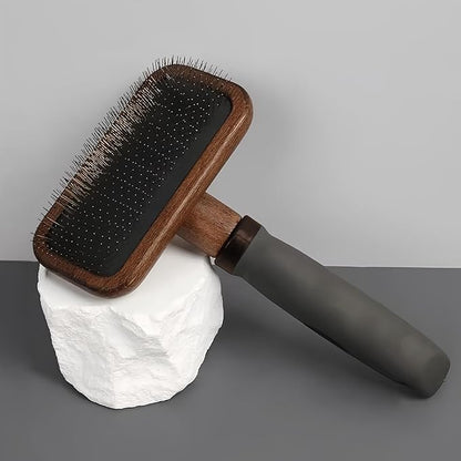 Premium Bamboo Slicker Brush for Dogs & Cats, Wooden Pet Grooming Brush with Soft Stainless Steel Pins & TPR Comfort Grip Handle, Removes Loose Hair, Mats & Tangles
