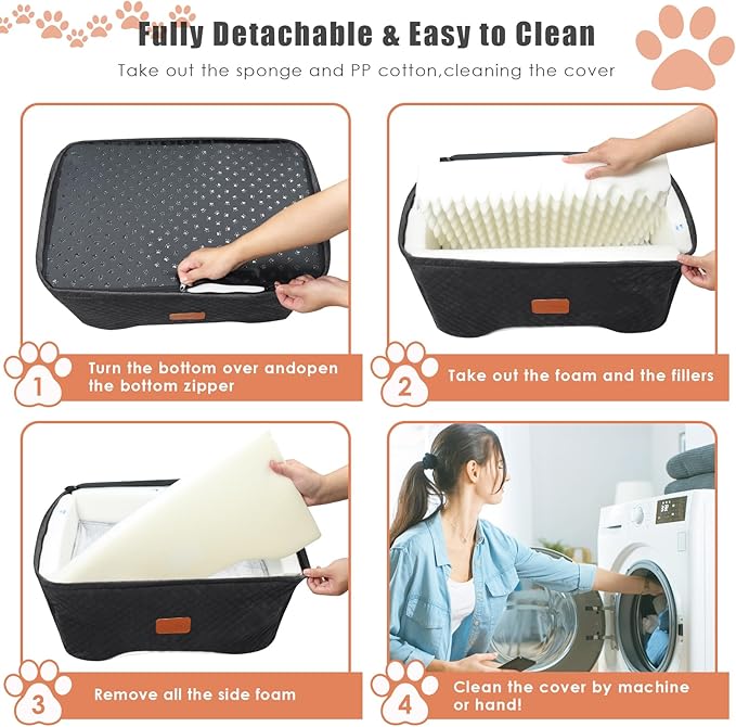 AlfaTok Memory Foam Booster Dog Car Seat for Medium Dogs (Under 45LBS): Elevated, Detachable Washable, Anti-Slip, for Car Back Seat, Travel Pet Bed with Seat Belt