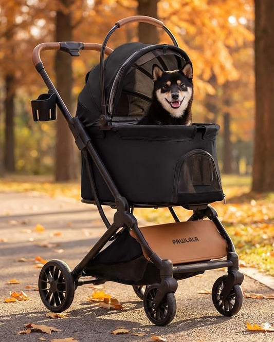 Pet Stroller with Detachable Carrier for Small, Medium Dogs & Cats, Lightweight Foldable Design, Travel-Ready, Compact Storage (Midnight Black)