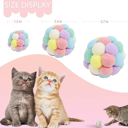 Andiker Cat Ball Toy, 3 pcs Handmade Colorful Woolen Yarn Balls SML Size for Cats Doing Exercise and Scratching Toy, Interactive Chasing & Chewing Toys Within Bell Cat Toys for Indoor Cats (SML)