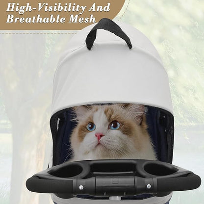 Athena Collection 4-Wheel Pet Stroller for Medium Dogs & Cats - Detachable Carrier, Cup Holder, Bottom Storage - Navy Black