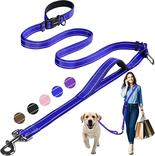 Kazazoo Hands-Free Dog Leash with Adjustable Length 5.5-8.5FT + Dual Padded Handles Reflective Safety for Walking, Jogging & Training | Suitable for Medium to Large Dogs & Puppies M Size Blue