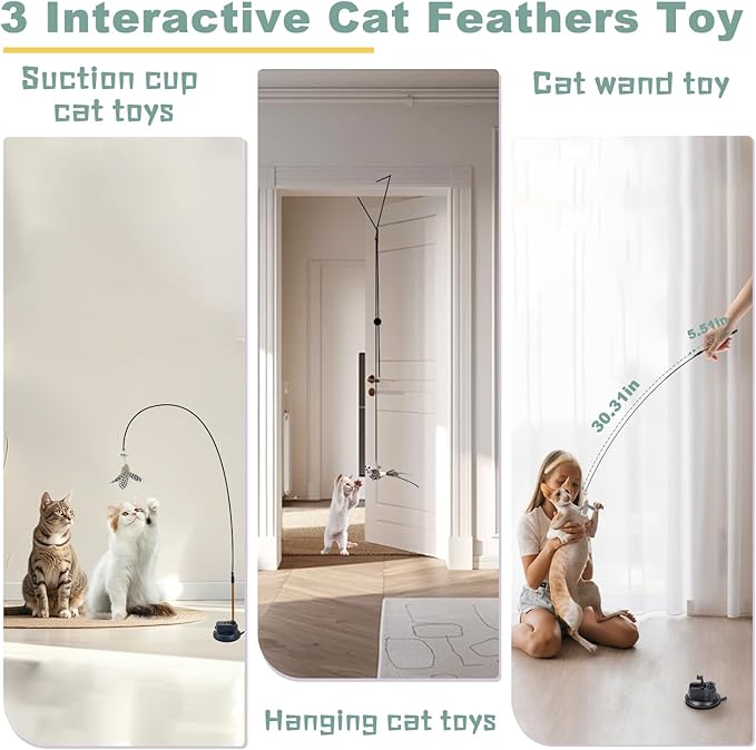 7-in-1 Kitten Toys for Indoor Cats with Washable Adhesive Suction Cup, Hanging Interactive Cat Toys, Silvervine Stick and Sisal Chew Rope Catnip Teething Toy for Bored Kitten