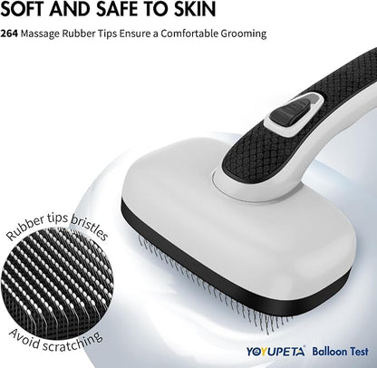 Cat Brushes for Indoor Cats - Self Cleaning Slicker Brush for Shedding Short & Long Haired Dogs, Skin Friendly Deshedding Grooming Tool to Removes Loose Fur, Mats,Tangles & Undercoat, Gray