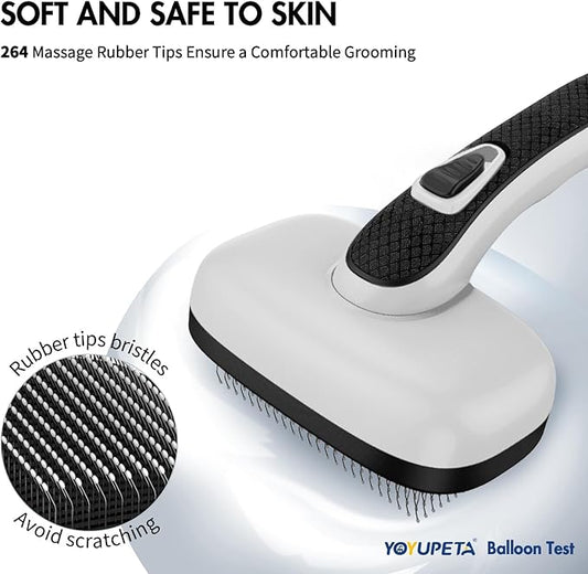 Cat Brushes for Indoor Cats - Self Cleaning Slicker Brush for Shedding Short & Long Haired Dogs, Skin Friendly Deshedding Grooming Tool to Removes Loose Fur, Mats,Tangles & Undercoat, Gray
