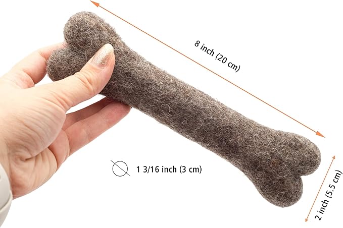 Glaciart One Felted Wool Dog Chew Bone (3 Pcs)| Durable Dog Chew Toy, Puppy Chew Toys for Teething & Dog Teeth Cleaning | Pet Toys Fetch Games & for Anxiety/Boredom | Great for Small or Medium