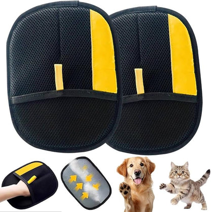 Electrostatic Pet Hair Removal Gloves for Cats & Dogs–Upgraded Reusable Magic Brush Tool for Quick Wiping on Couch,Carpet,Laundry,Car Seat & Pet Beds(2PC,Yellow)
