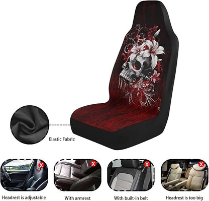 Gothic Skull Car Seat Cover Front Seat Cushion Covers, Washable and Breathable Car Accessories Universal Fits SUV, Sedan, Van, Truck Easy to Install, Black Red