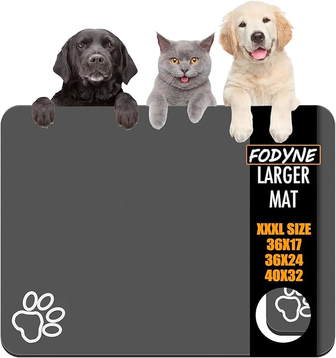 Large Pet Feeding Mat,Super Absorbent Pet Mat,Quick Dry Cat & Dog Water Dispenser Mat,No Stains Non Skid Pet Food Mat for Food and Water Bowl,Easy to Clean Pet Placemats(40"x32",Dark Grey)