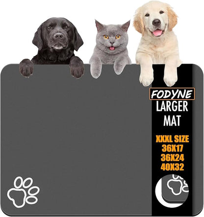 Large Pet Feeding Mat,Super Absorbent Pet Mat,Quick Dry Cat & Dog Water Dispenser Mat,No Stains Non Skid Pet Food Mat for Food and Water Bowl,Easy to Clean Pet Placemats(40"x32",Dark Grey)