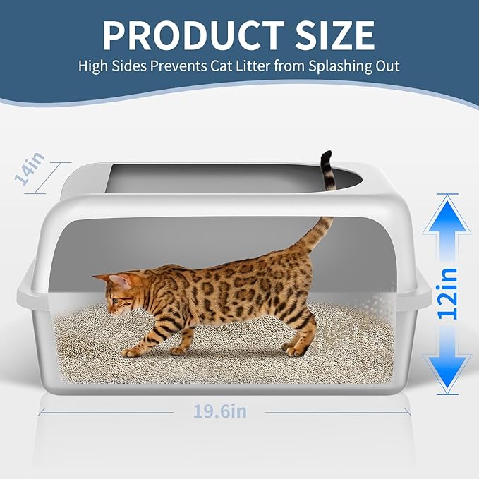 Prodigen Stainless Steel Cat Litter Box with Lid High Wall Sides Enclosure, Non-Sticky, Anti-Leakage, Easy Cleaning, with Cat Mat & Metal Scoop, 19.6" L x 14" W x 12" H