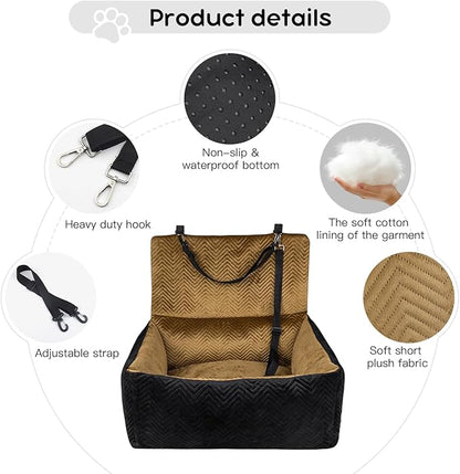 Dog Car Seat for Small Dogs,Medium Dog Car Bed with Detachable Washable Cover,Pet Puppy Booster Cars Seats with Safety Belt Up to 30 lbs(Black V)