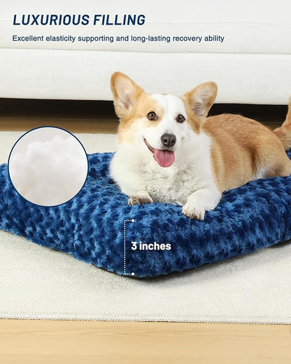 KSIIA Washable Dog Bed Comfy Dog Crate Pad Deluxe Plush Pet Bed Non-Slip Kennel Pad for Small Dogs, 23" x 18", Blue