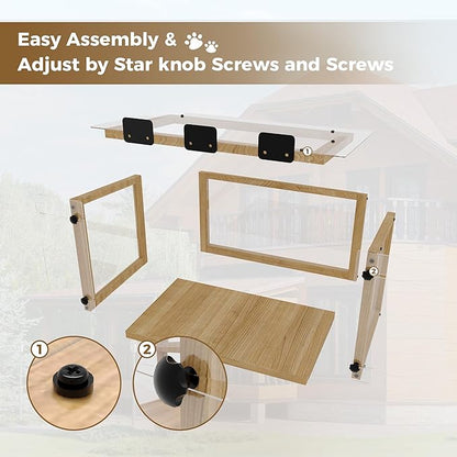 Waterproof Window Cat Perch Catio, Solid Wood Cat Window Box with Clear Acrylic Panels, Outdoor Cat Enclosure for Indoor Cats, Window Catio for Single-Hung Windows 24–35 in